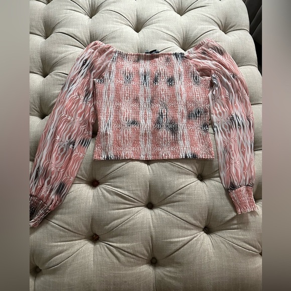 Anthropologie Pink and Black Smocked Crop Blouse - Picture 9 of 10